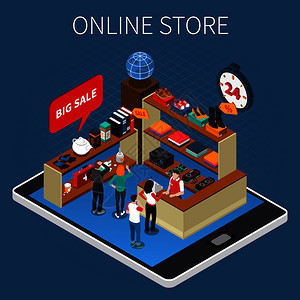 自動雜貨店購物系統(tǒng)與智能籃子自助機器人輔助技術(shù)等距成矢量插圖超市自動化技術(shù)等距成